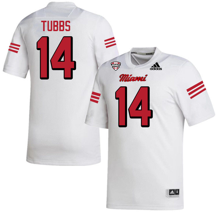 Miami University Redhawks #14 Caleb Tubbs College Football Jerseys Stitched-White